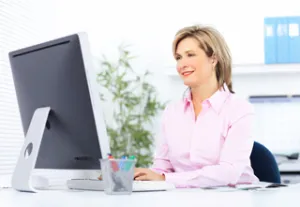 woman at a desktop computer